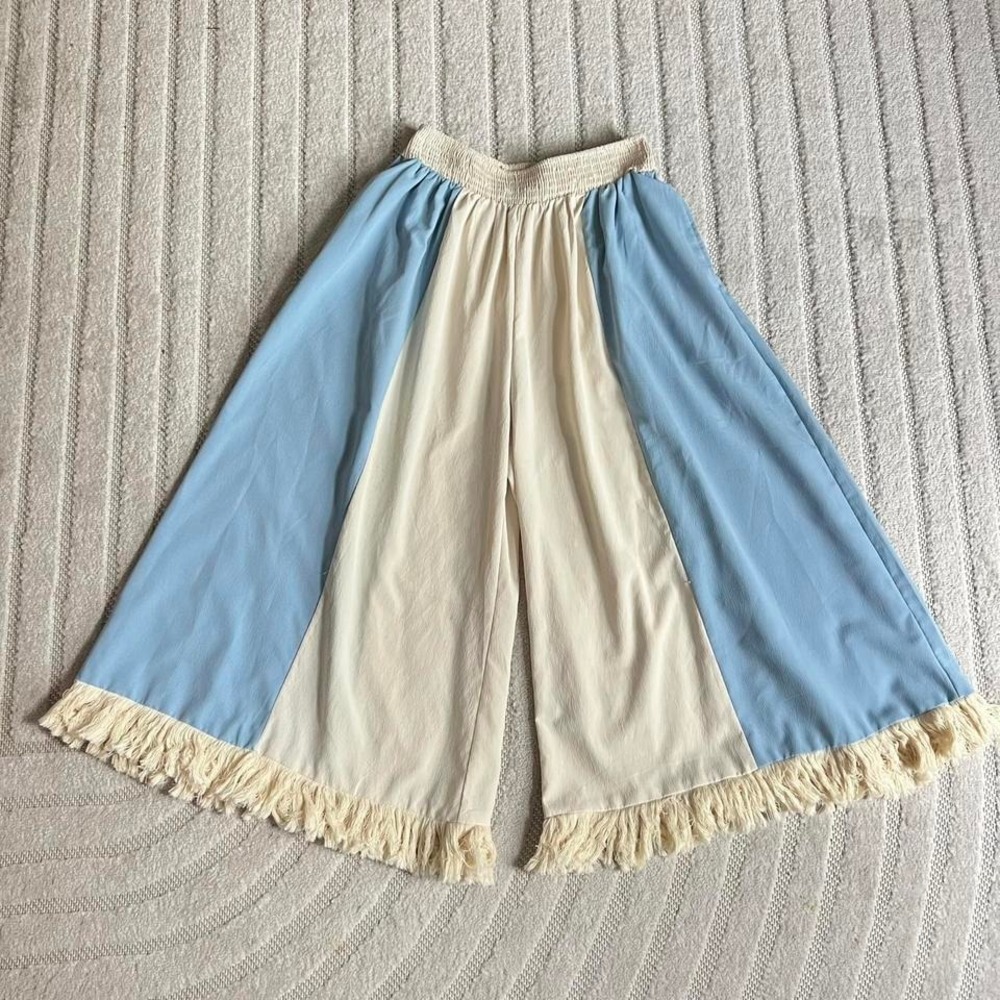 Ursime Blue white wide leg pants size Large boho western summer party festivals